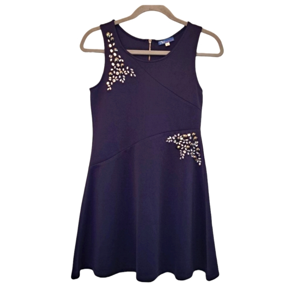Truly Me Blue Rhinestone Embellished Sleeveless Party Dress Size 14